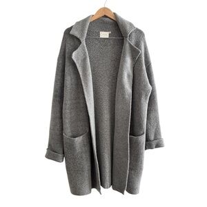 Lush Wool Gray Open Front Long Sweater Coat